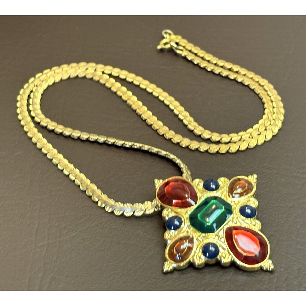 Jay Strongwater Vintage Pendant Necklace Enamel 80’s Style Mogul Style Signed